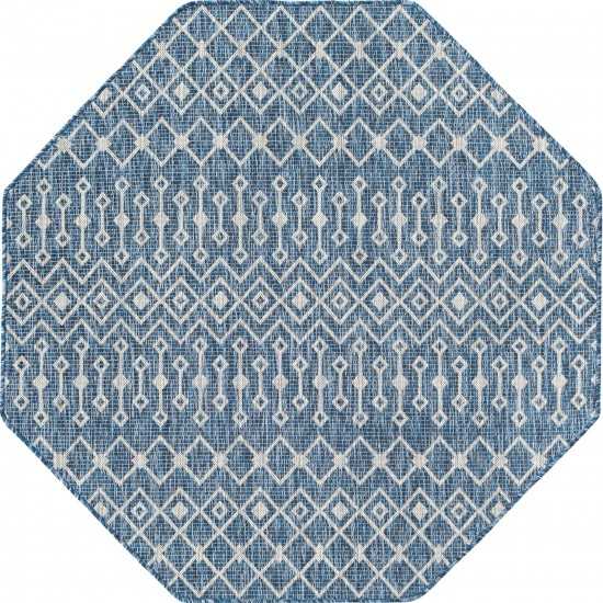 Rug Unique Loom Outdoor Trellis Blue Octagon 5' 0 x 5' 0