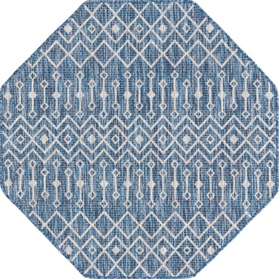 Rug Unique Loom Outdoor Trellis Blue Octagon 4' 0 x 4' 0