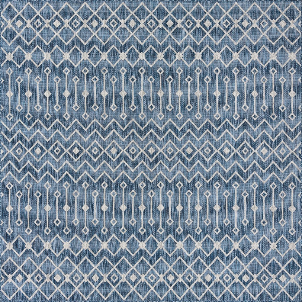 Rug Unique Loom Outdoor Trellis Blue Square 10' 0 x 10' 0