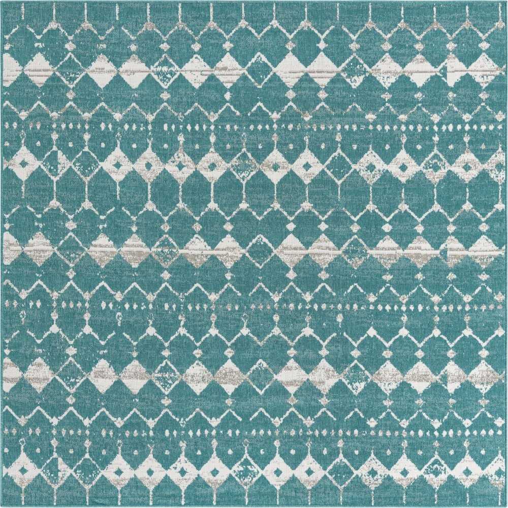 Rug Unique Loom Outdoor Trellis Teal Square 7' 10 x 7' 10