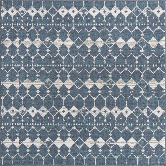 Rug Unique Loom Outdoor Trellis Navy Blue Square 7' 10 x 7' 10