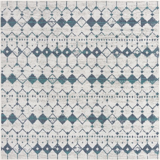 Rug Unique Loom Outdoor Trellis Ivory/Blue Square 7' 10 x 7' 10