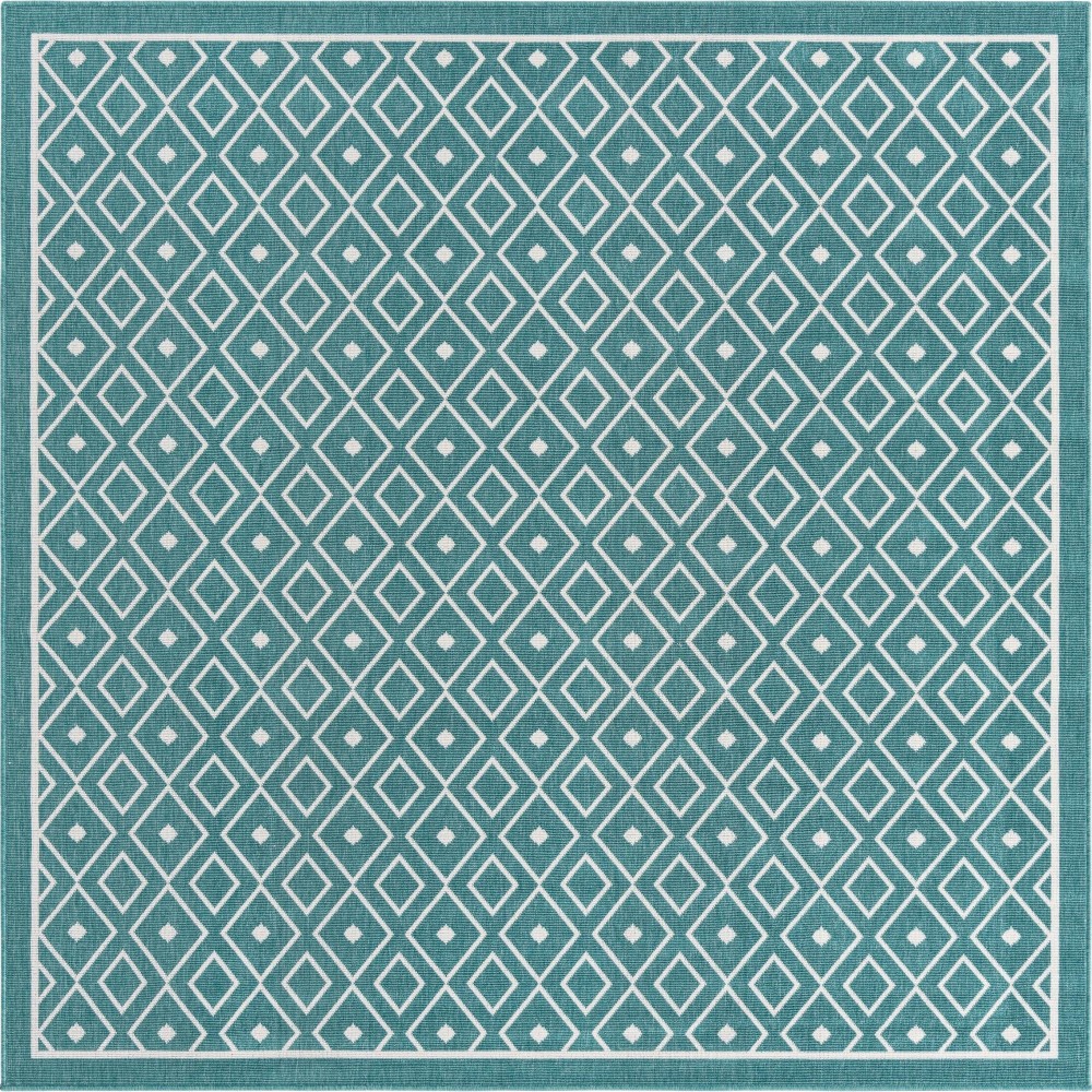 Rug Unique Loom Outdoor Trellis Teal Square 7' 10 x 7' 10