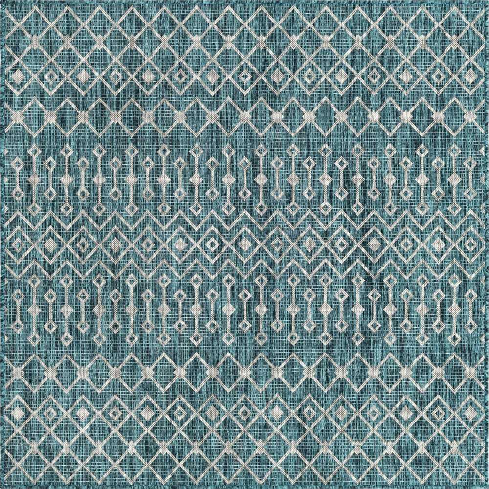 Rug Unique Loom Outdoor Trellis Teal Square 7' 10 x 7' 10