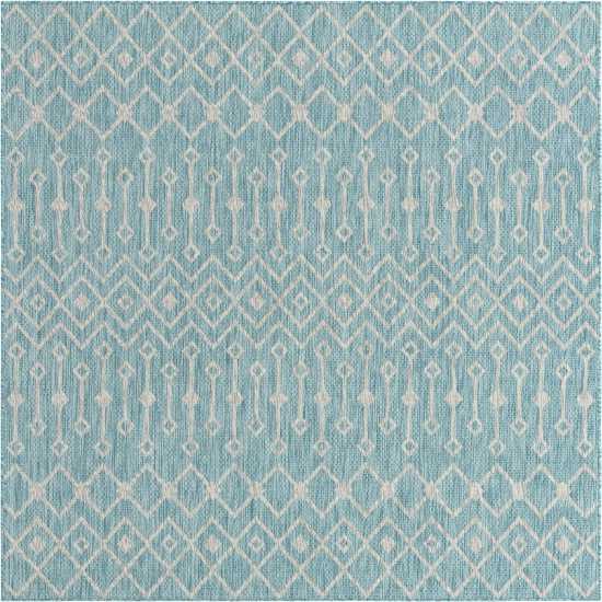 Rug Unique Loom Outdoor Trellis Aqua Blue Square 7' 10 x 7' 10