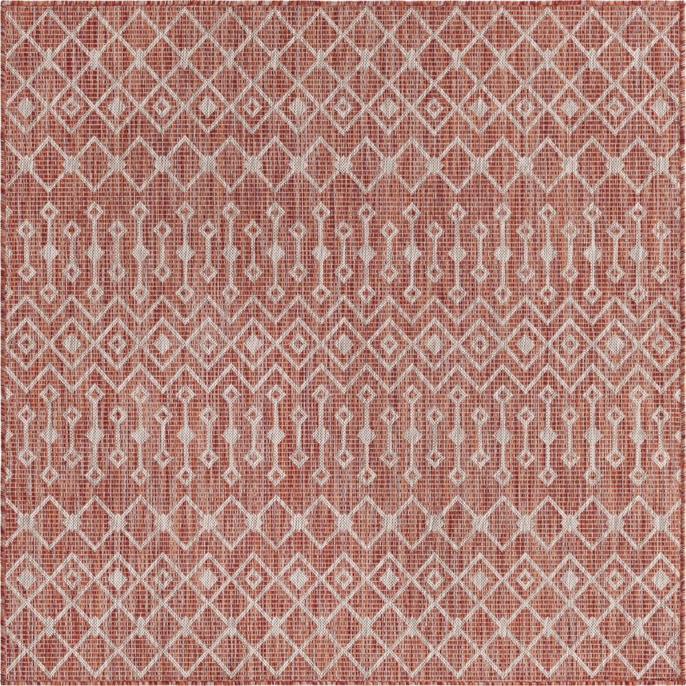 Rug Unique Loom Outdoor Trellis Rust Red Square 5' 3 x 5' 3