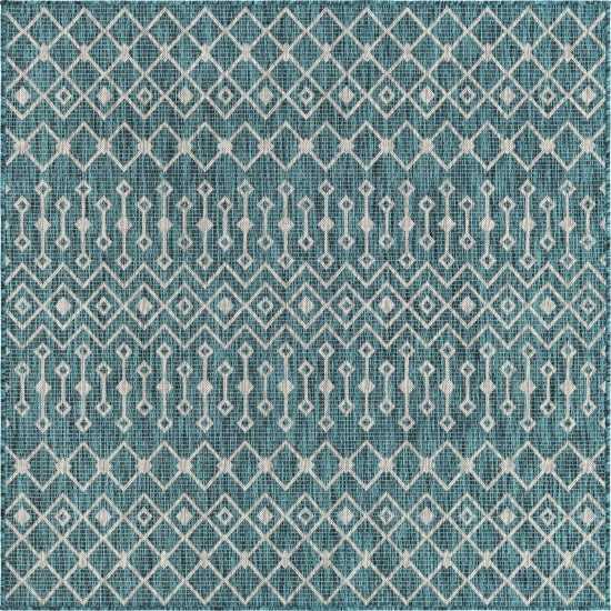 Rug Unique Loom Outdoor Trellis Teal Square 5' 3 x 5' 3