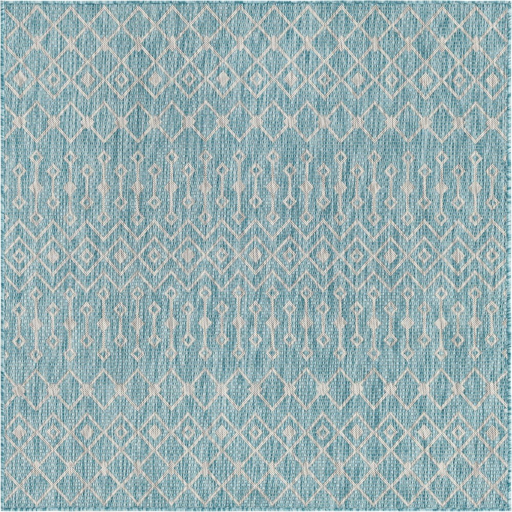 Rug Unique Loom Outdoor Trellis Aqua Blue Square 5' 3 x 5' 3