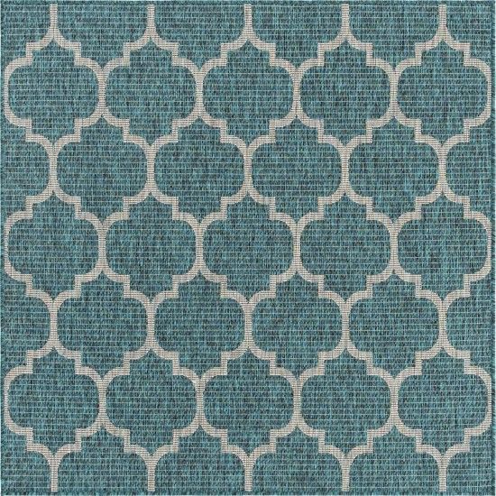 Rug Unique Loom Outdoor Trellis Teal Square 5' 0 x 5' 0