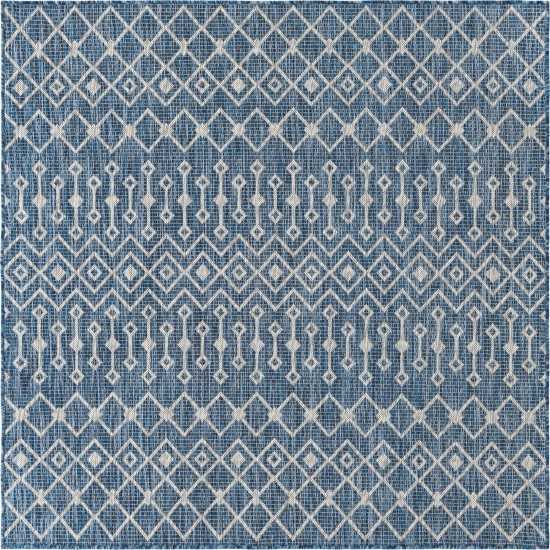 Rug Unique Loom Outdoor Trellis Blue Square 5' 0 x 5' 0