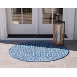 Rug Unique Loom Outdoor Trellis Blue Round 10' 0 x 10' 0