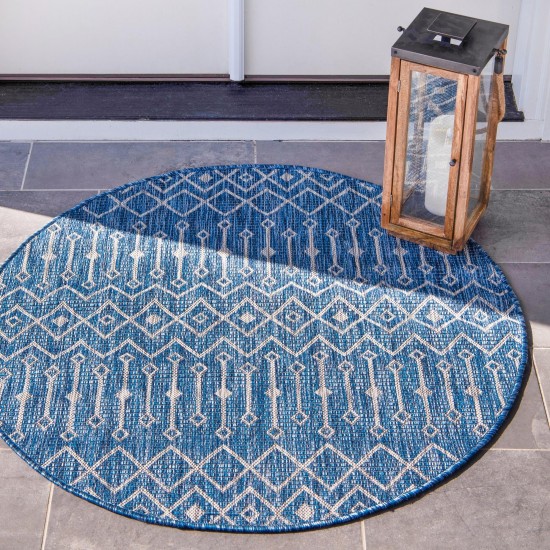 Rug Unique Loom Outdoor Trellis Blue Round 8' 0 x 8' 0