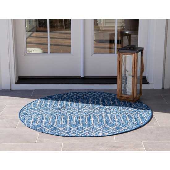 Rug Unique Loom Outdoor Trellis Blue Round 8' 0 x 8' 0