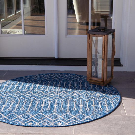 Rug Unique Loom Outdoor Trellis Blue Round 8' 0 x 8' 0
