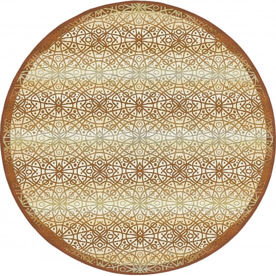 Rug Unique Loom Outdoor Trellis Beige/Brown Round 8' 0 x 8' 0