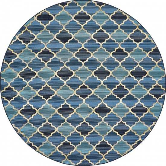 Rug Unique Loom Outdoor Trellis Blue Round 8' 0 x 8' 0