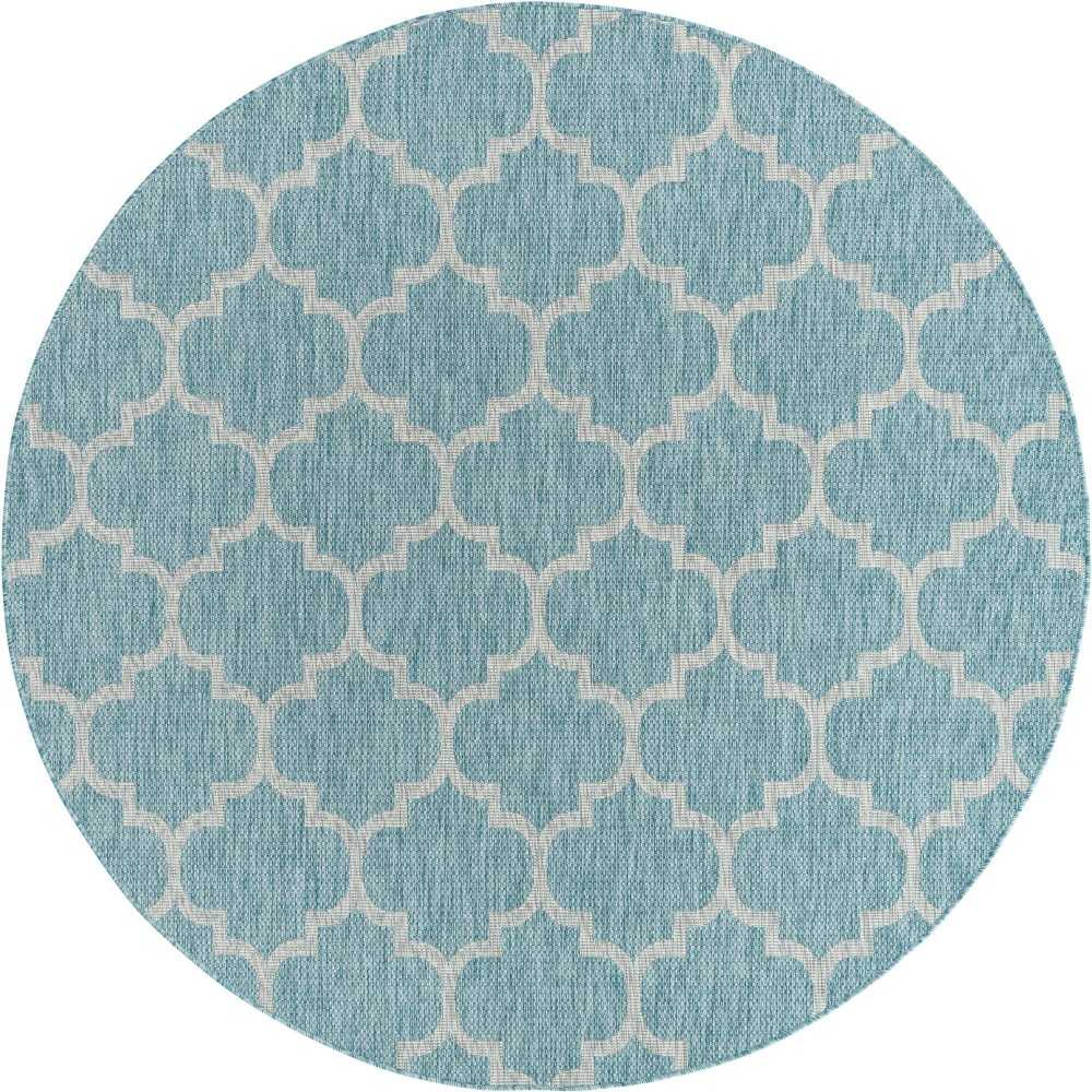 Rug Unique Loom Outdoor Trellis Aquamarine Round 7' 10 x 7' 10