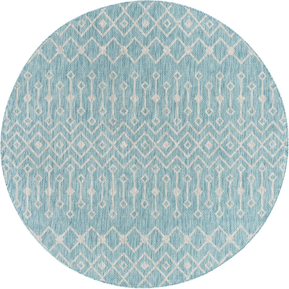 Rug Unique Loom Outdoor Trellis Aqua Blue Round 7' 10 x 7' 10