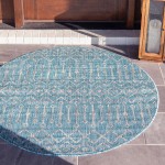 Rug Unique Loom Outdoor Trellis Aqua Blue Round 7' 10 x 7' 10