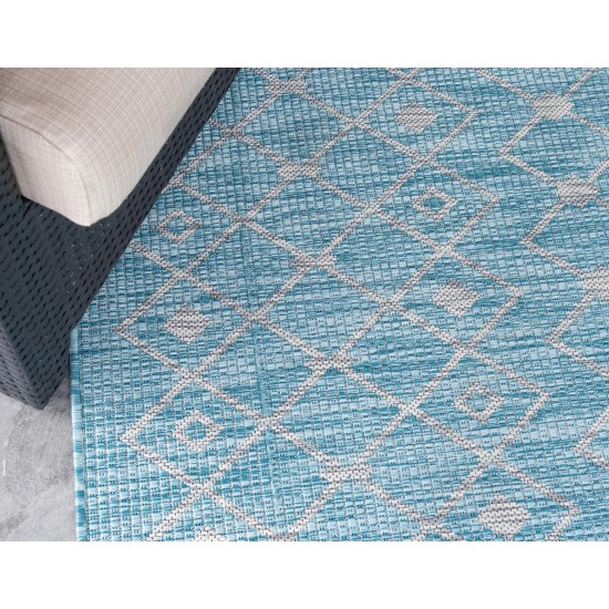 Rug Unique Loom Outdoor Trellis Aqua Blue Round 7' 10 x 7' 10