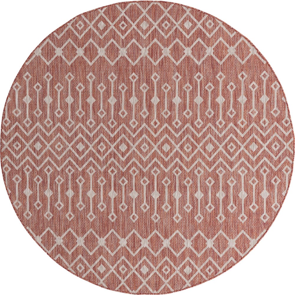 Rug Unique Loom Outdoor Trellis Rust Red Round 7' 10 x 7' 10