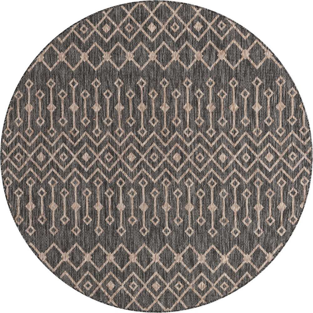 Rug Unique Loom Outdoor Trellis Charcoal Gray Round 7' 10 x 7' 10