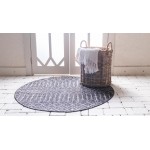 Rug Unique Loom Outdoor Trellis Charcoal Gray Round 7' 10 x 7' 10