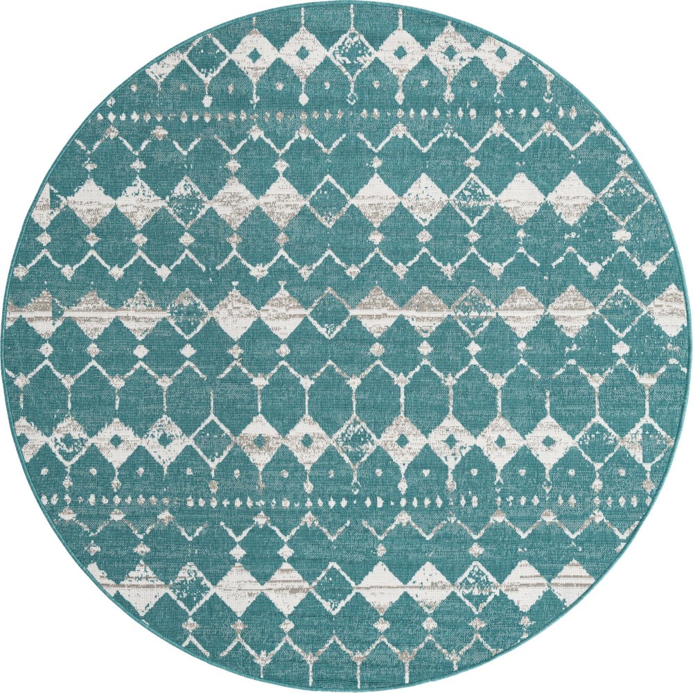 Rug Unique Loom Outdoor Trellis Teal Round 7' 0 x 7' 0