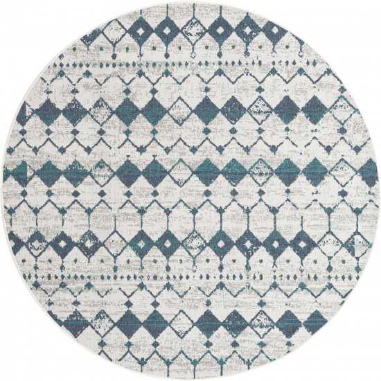 Rug Unique Loom Outdoor Trellis Ivory/Blue Round 7' 0 x 7' 0