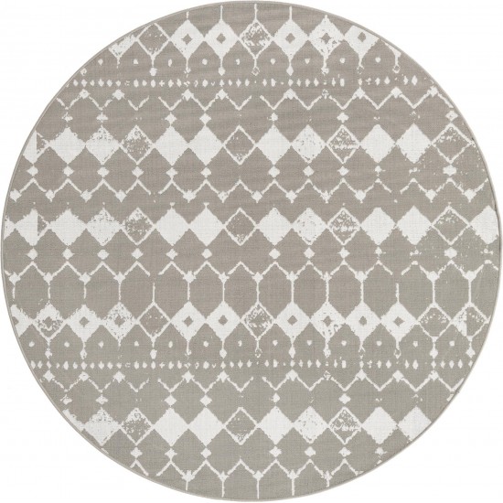 Rug Unique Loom Outdoor Trellis Gray Round 7' 0 x 7' 0