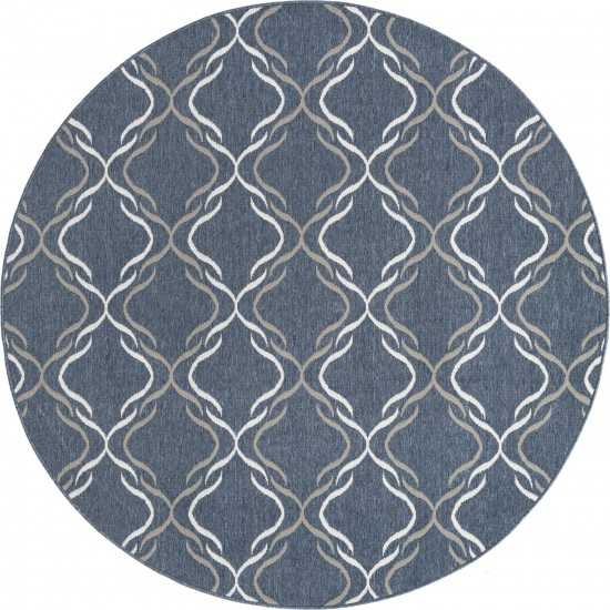 Rug Unique Loom Outdoor Trellis Navy Blue Round 7' 0 x 7' 0