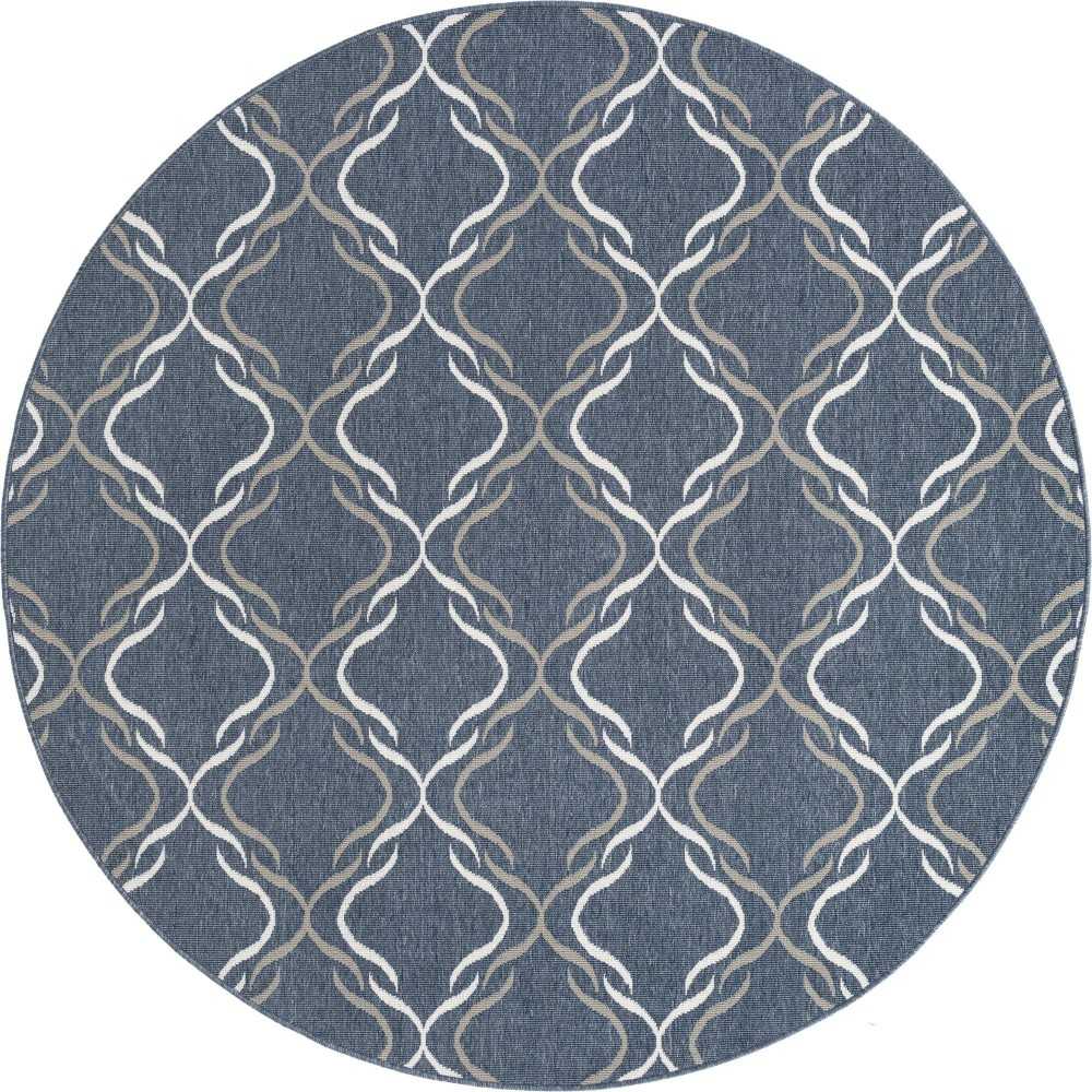 Rug Unique Loom Outdoor Trellis Navy Blue Round 7' 0 x 7' 0