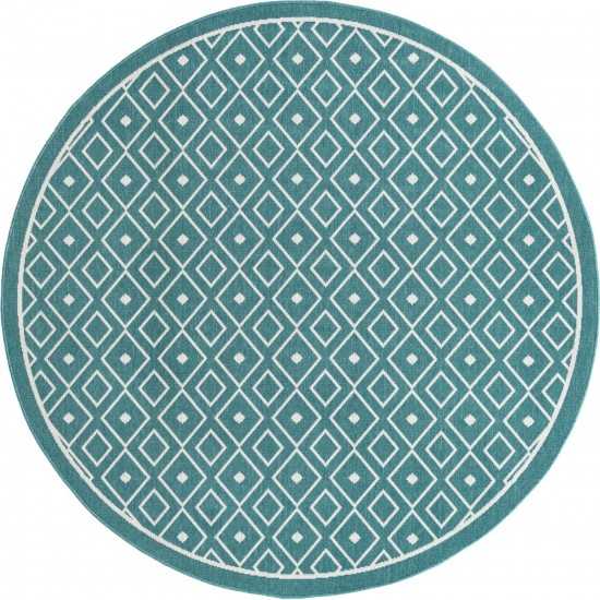 Rug Unique Loom Outdoor Trellis Teal Round 7' 0 x 7' 0