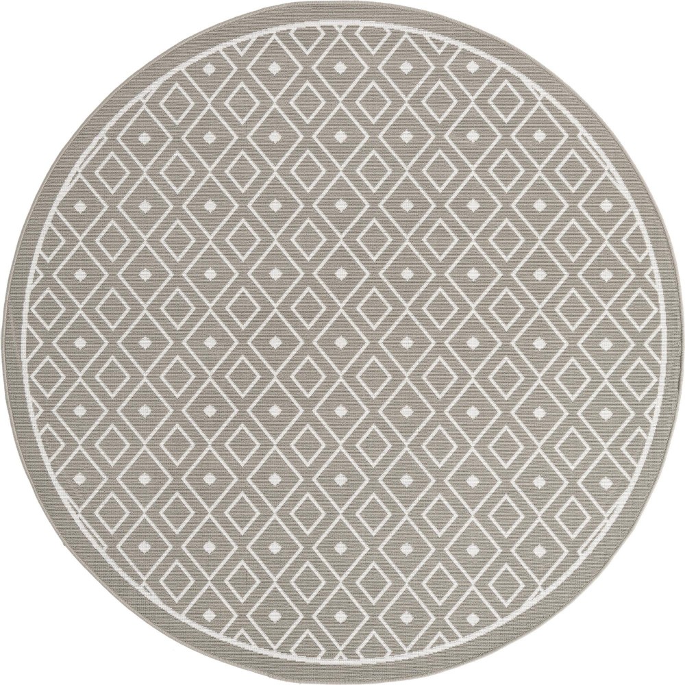 Rug Unique Loom Outdoor Trellis Gray Round 7' 0 x 7' 0