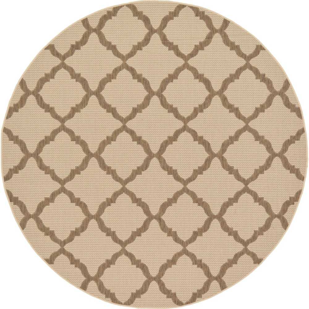 Rug Unique Loom Outdoor Trellis Beige Round 6' 0 x 6' 0