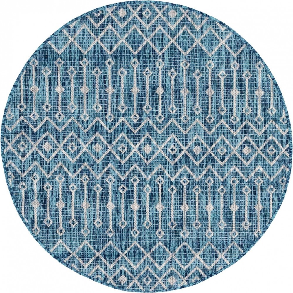 Rug Unique Loom Outdoor Trellis Teal Round 5' 3 x 5' 3