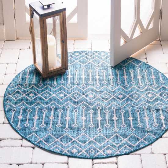 Rug Unique Loom Outdoor Trellis Teal Round 5' 3 x 5' 3