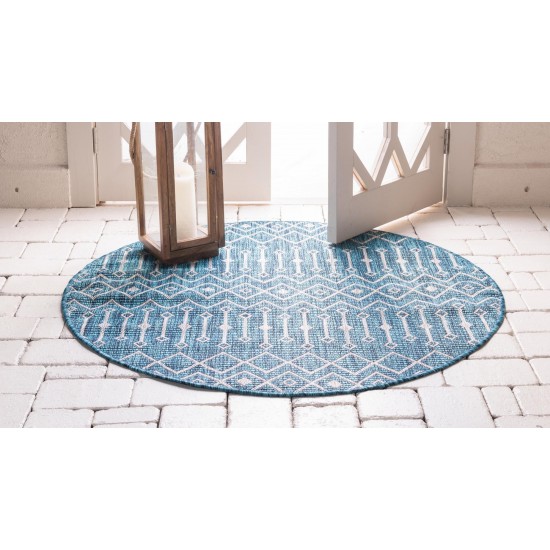 Rug Unique Loom Outdoor Trellis Teal Round 5' 3 x 5' 3