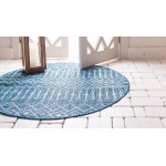 Rug Unique Loom Outdoor Trellis Teal Round 5' 3 x 5' 3