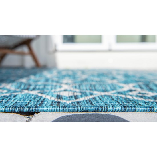 Rug Unique Loom Outdoor Trellis Teal Round 5' 3 x 5' 3