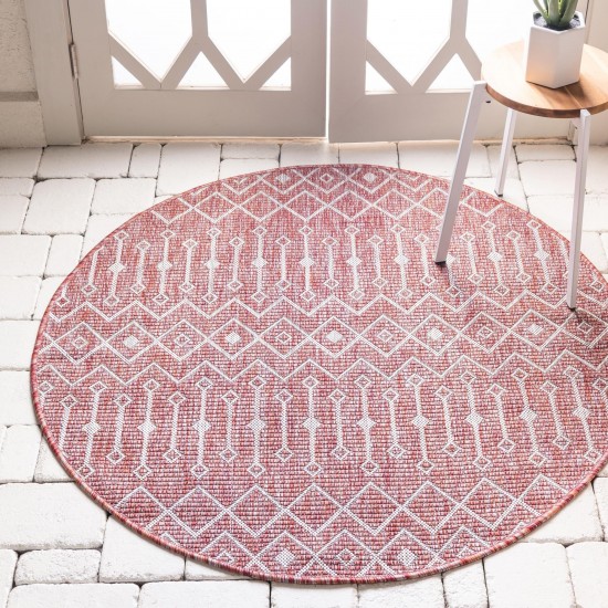 Rug Unique Loom Outdoor Trellis Rust Red Round 5' 3 x 5' 3