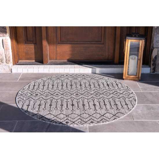 Rug Unique Loom Outdoor Trellis Light Gray Round 5' 3 x 5' 3