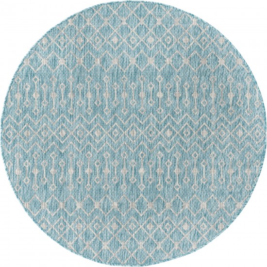 Rug Unique Loom Outdoor Trellis Aqua Blue Round 5' 3 x 5' 3