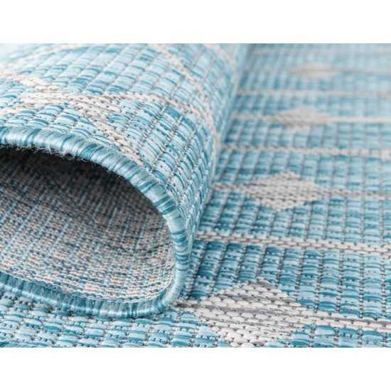 Rug Unique Loom Outdoor Trellis Aqua Blue Round 5' 3 x 5' 3