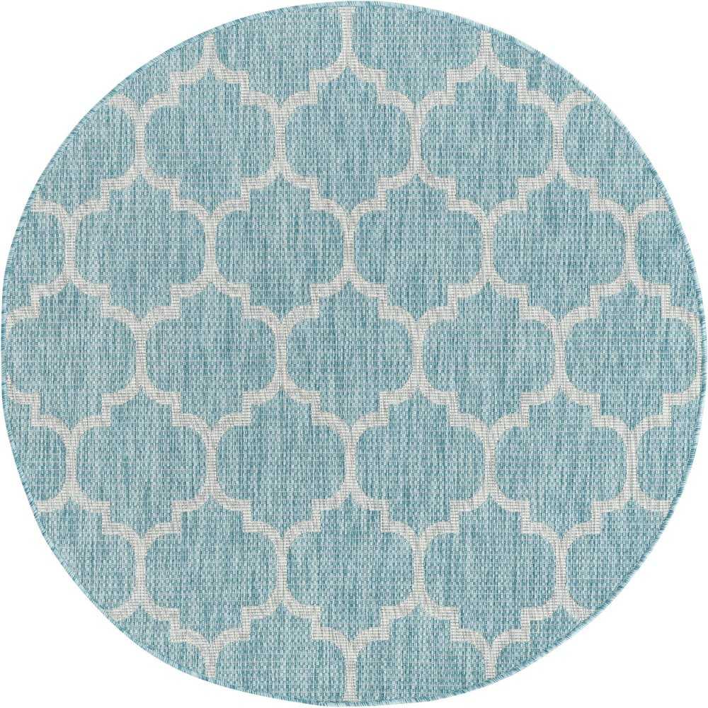 Rug Unique Loom Outdoor Trellis Aquamarine Round 5' 0 x 5' 0