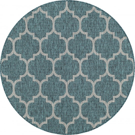 Rug Unique Loom Outdoor Trellis Teal Round 5' 0 x 5' 0