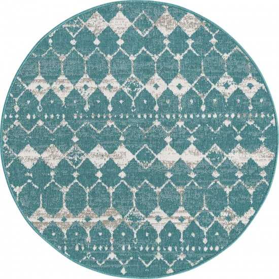 Rug Unique Loom Outdoor Trellis Teal Round 4' 0 x 4' 0