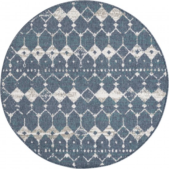 Rug Unique Loom Outdoor Trellis Navy Blue Round 4' 0 x 4' 0