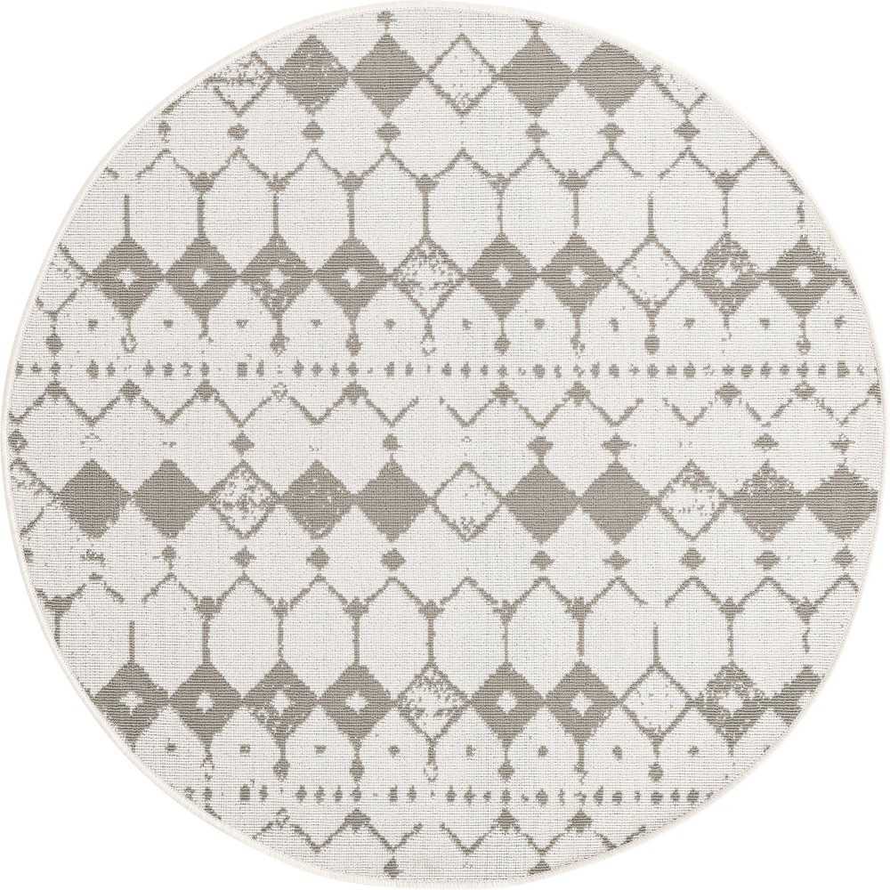 Rug Unique Loom Outdoor Trellis Ivory/Gray Round 4' 0 x 4' 0