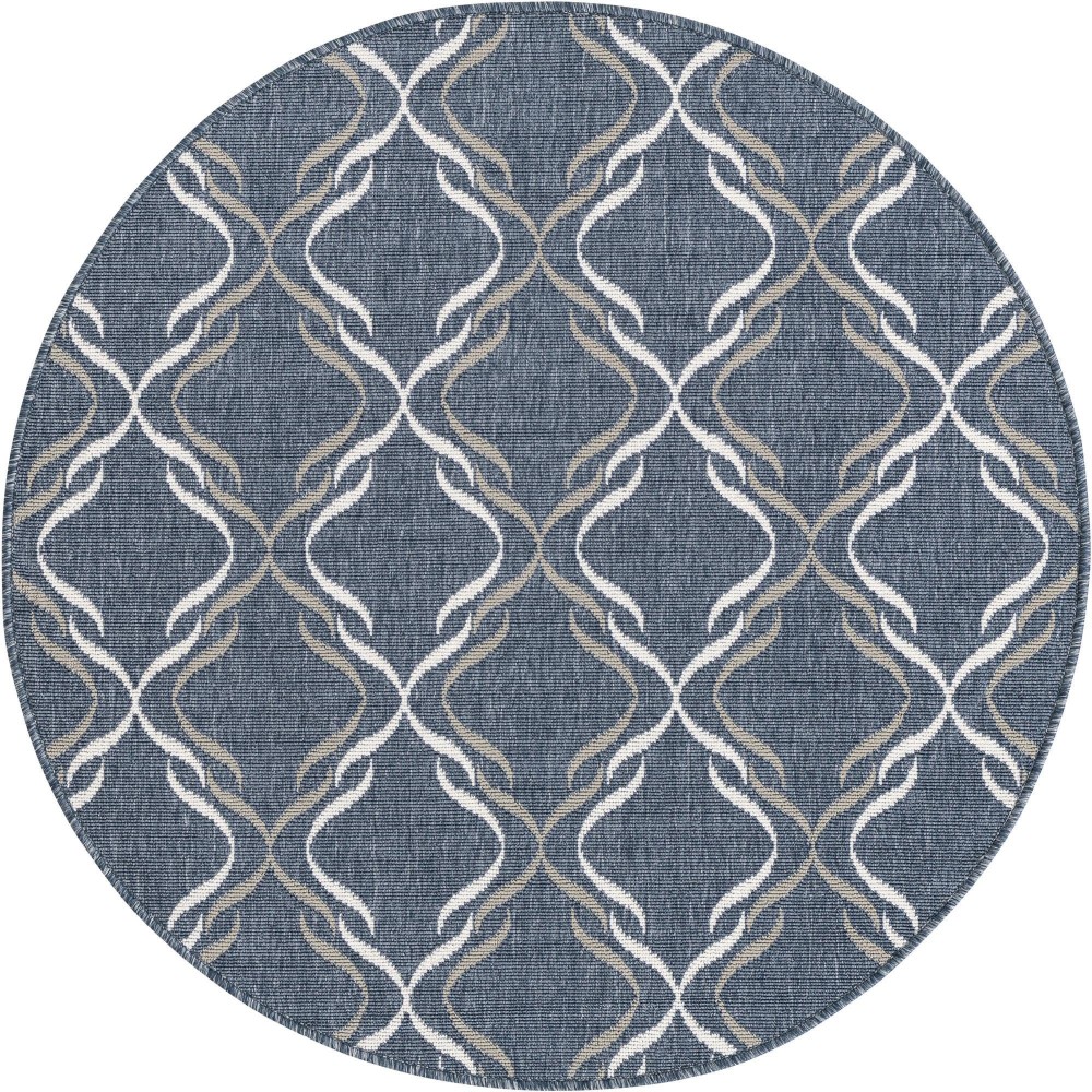 Rug Unique Loom Outdoor Trellis Navy Blue Round 4' 0 x 4' 0